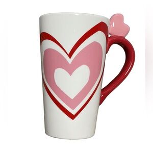2011 Target Valentine’s Day Ceramic Coffee Mug with Red and Pink Hearts (6”H)